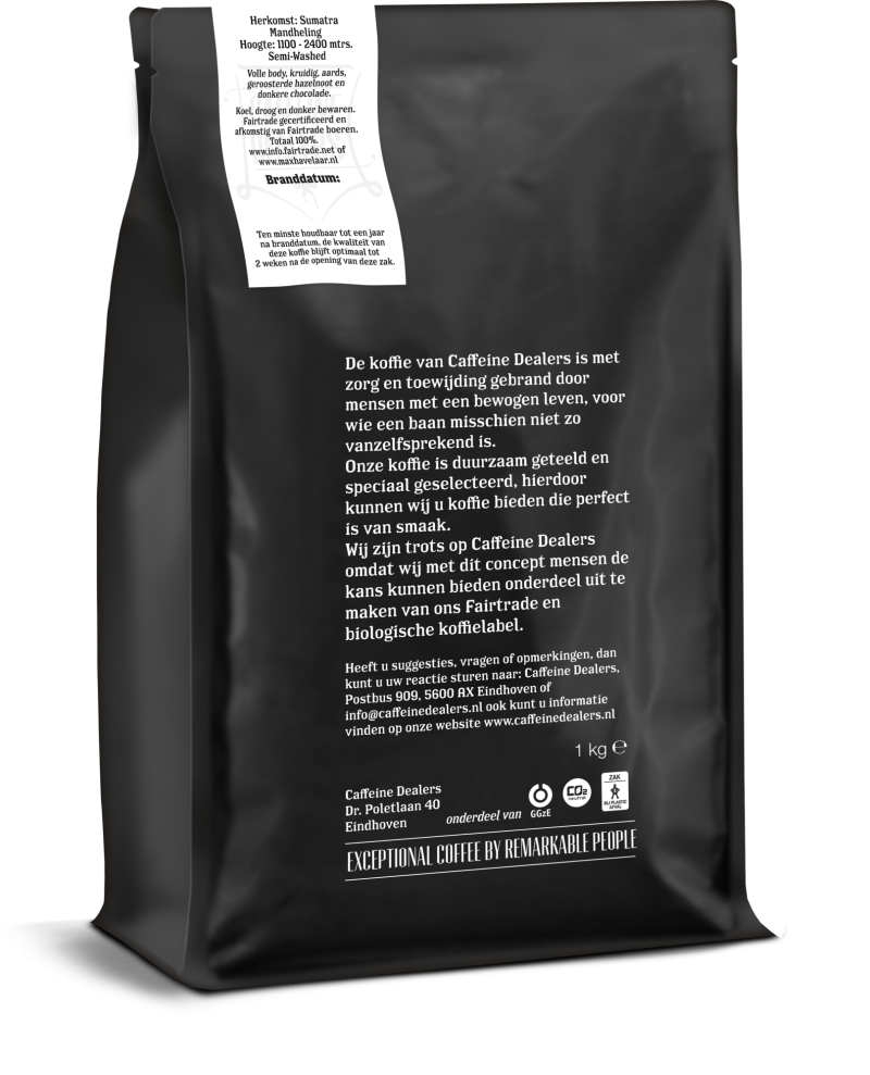 Caffeine Dealers Premium Roast 3d 1kg Achterzijde